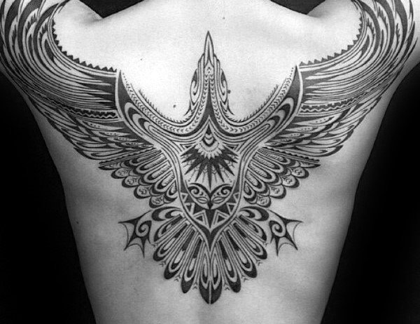Incredible Tribal Eagle Tattoo On Back and Shoulders For Men