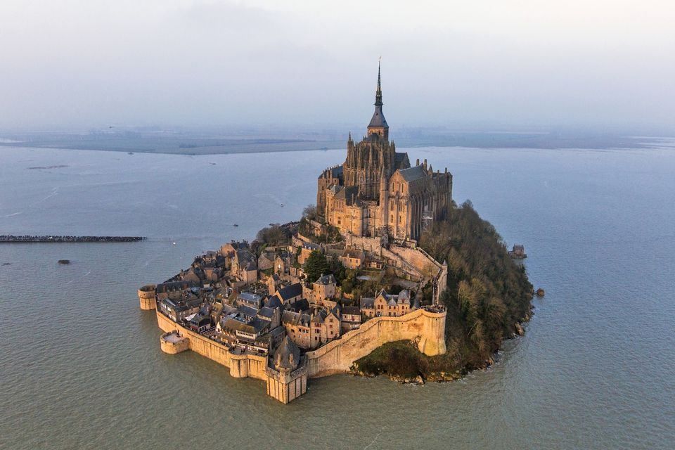 Incredible aerial view of the Mont Saint-Michel in france