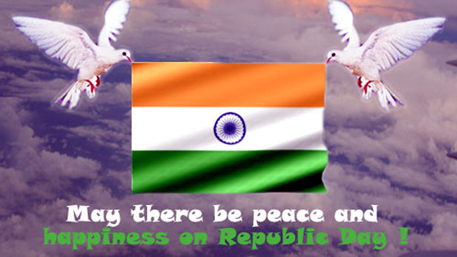 May There Be Peace And Happiness On Republic Day Doves WIth Indian Flag