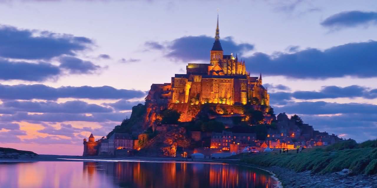 Medieval monastery of Mont Saint-Michel at dusk