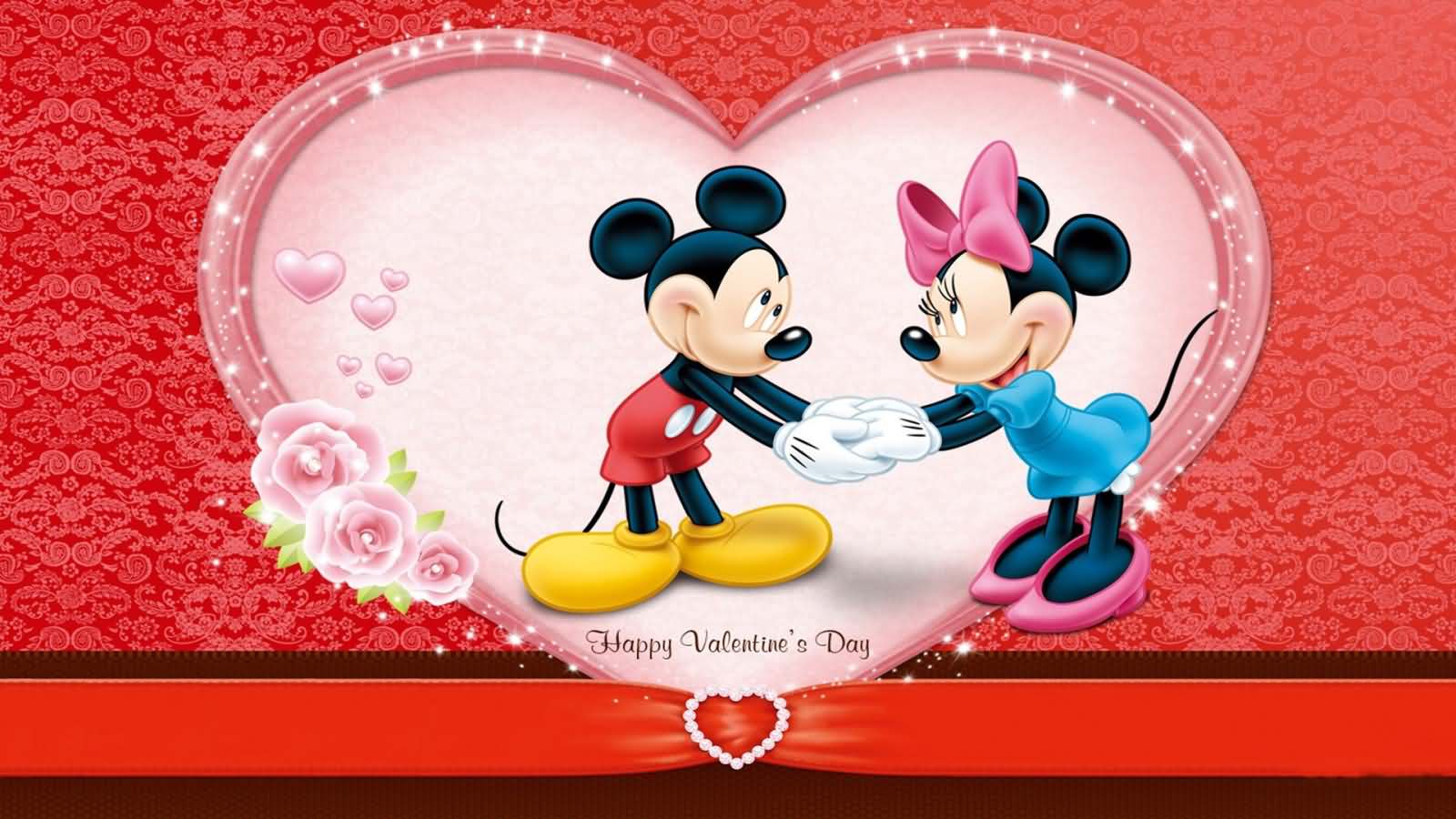 Mickey And Minnie Mouse In Love wishes Happy Valentine Day greeting cards