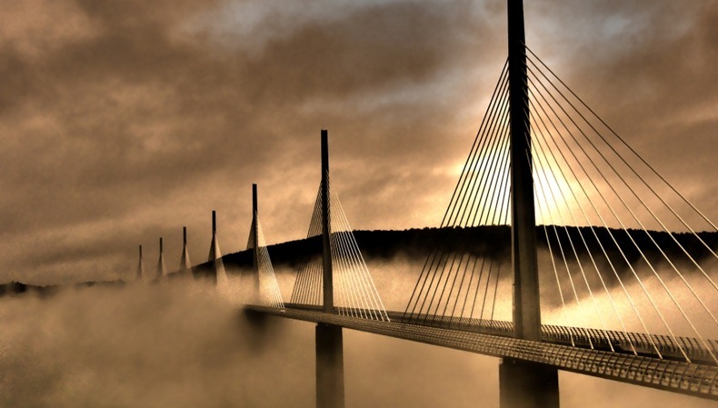 Millau Viaduct bridge with clouds