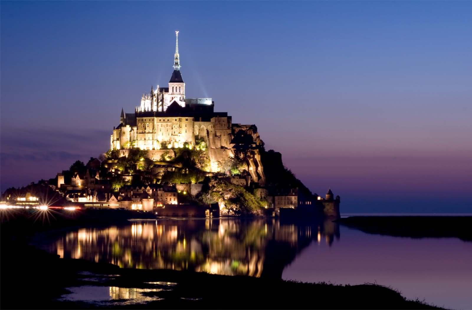 Mont Saint-Michel with evening lights