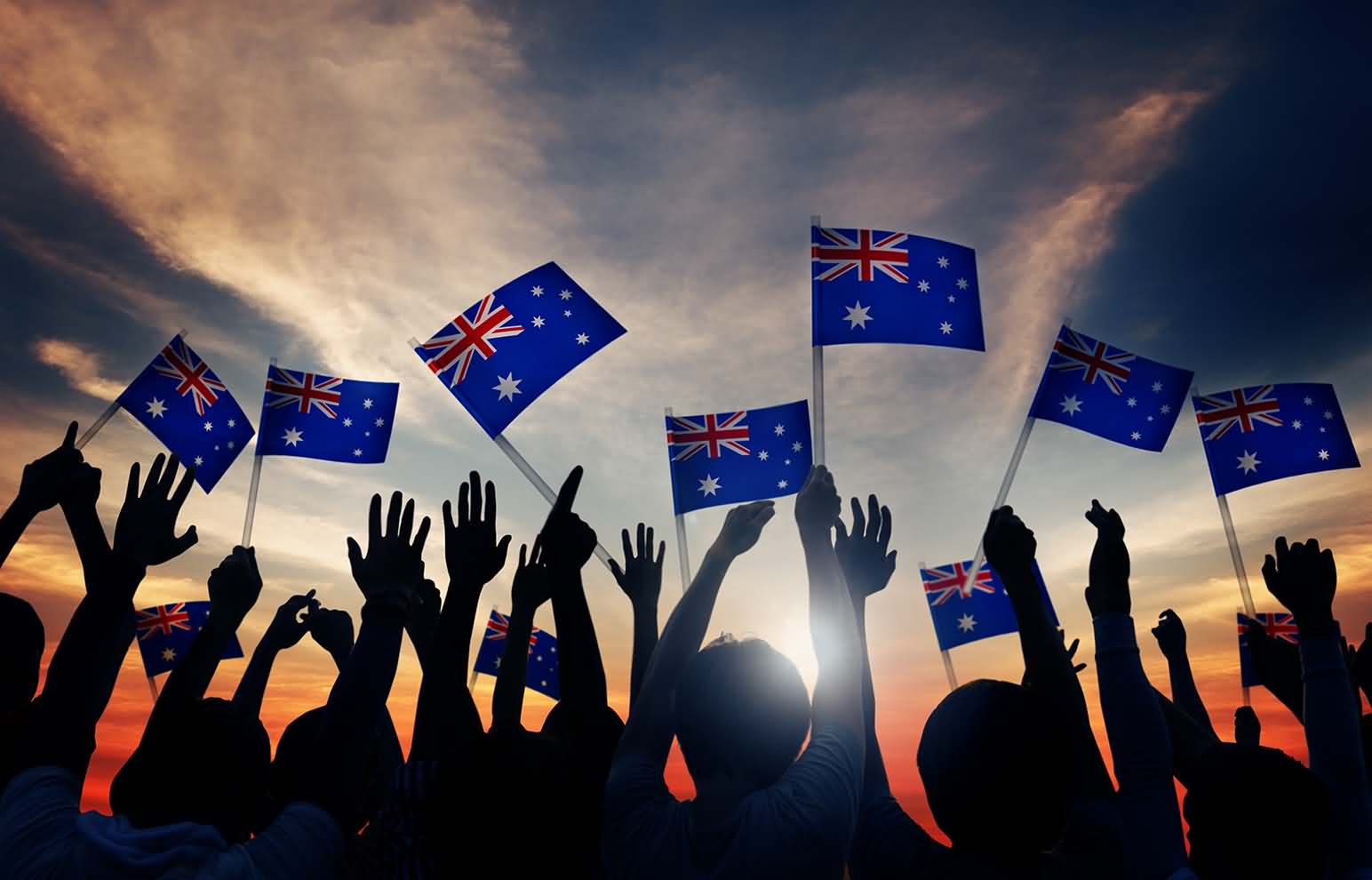 People With Australian Flag In Hands Happy Australia Day