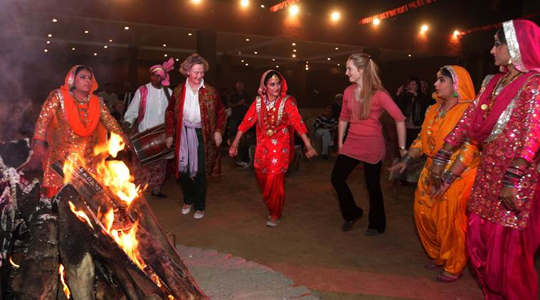 Punjabi Folk Dancers Performing With Foreigners On The Occasion Of Lohri