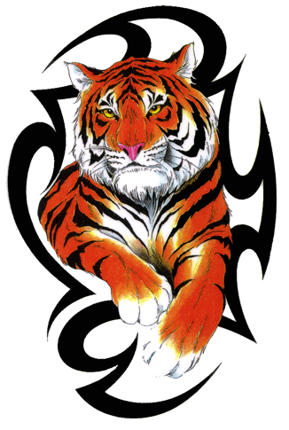 Realistic Tiger In Tribal Design Tattoo Sample