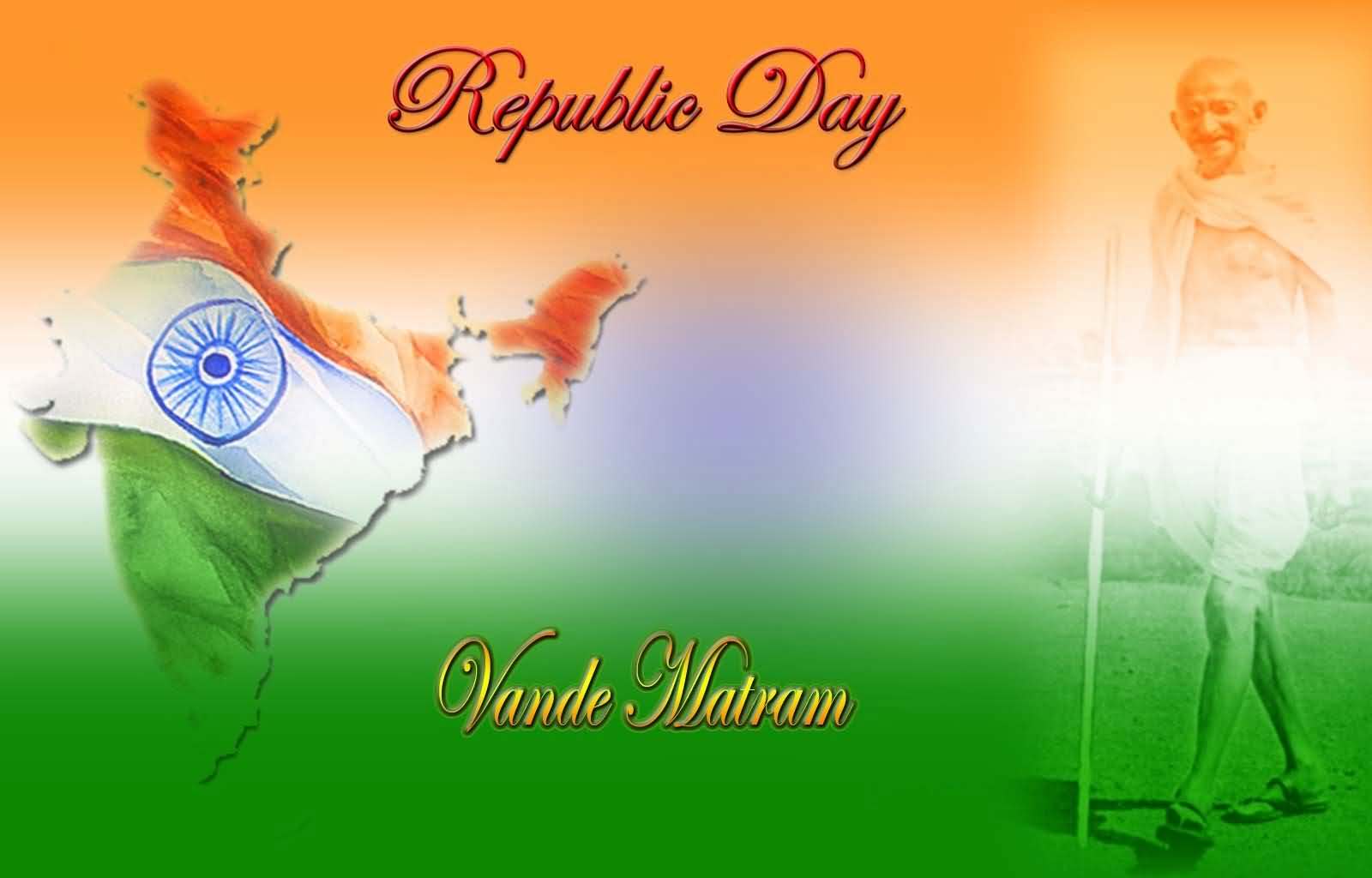 Republic Day India Map And Mahatma Gandhi Picture