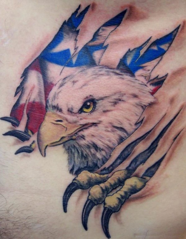 Ripping Skin American Flag & Bald Eagle Tattoo Design