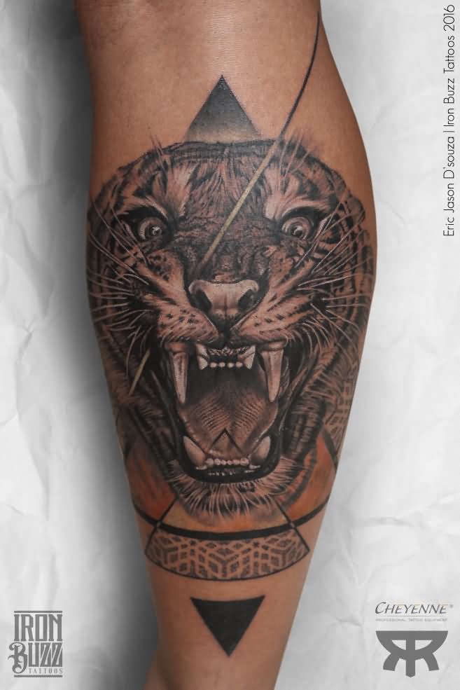 Roaring Tiger Head Tattoo on Arm By Eric Jason D’souza
