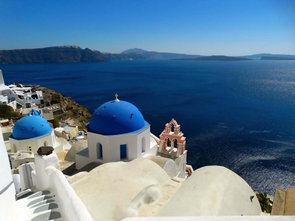 Sea View From The Blue Domed Church In Santorini