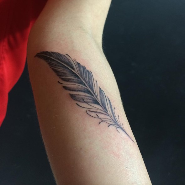 Small Eagle Feather Tattoo On Forearm For Women
