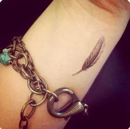 Small Grey Ink Eagle Feather Tattoo On Wrist
