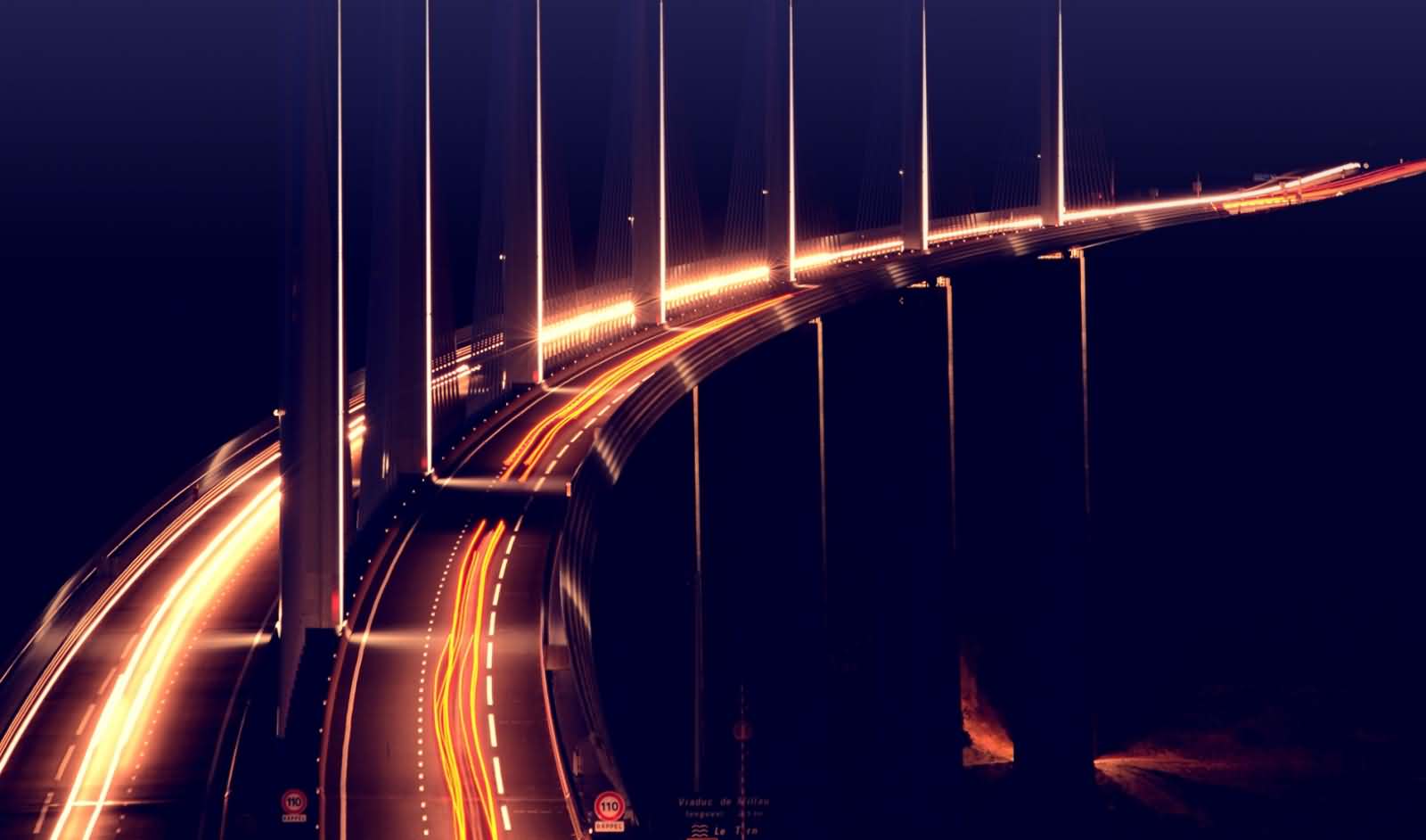 The Millau Viaduct with night lights