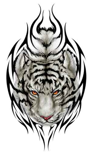 Tribal White Tiger Head Tattoo Design