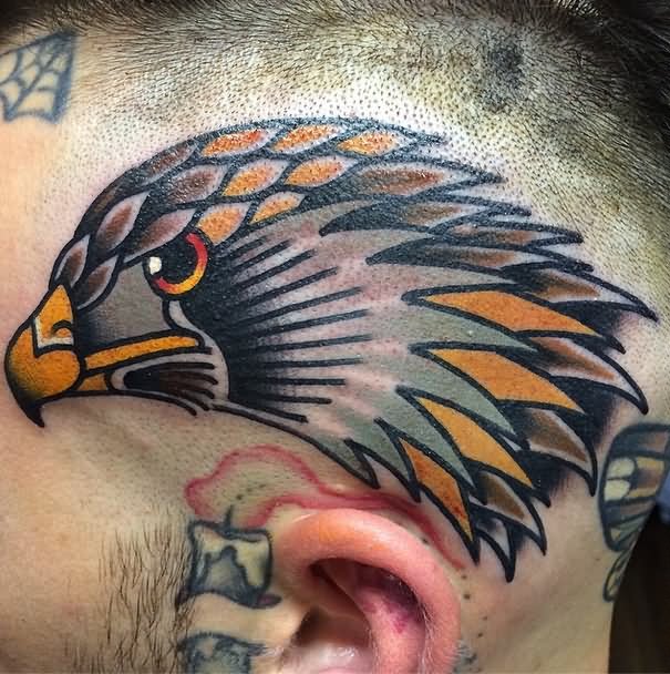 Traditional Eagle Head Tattoo Design On Head For Men