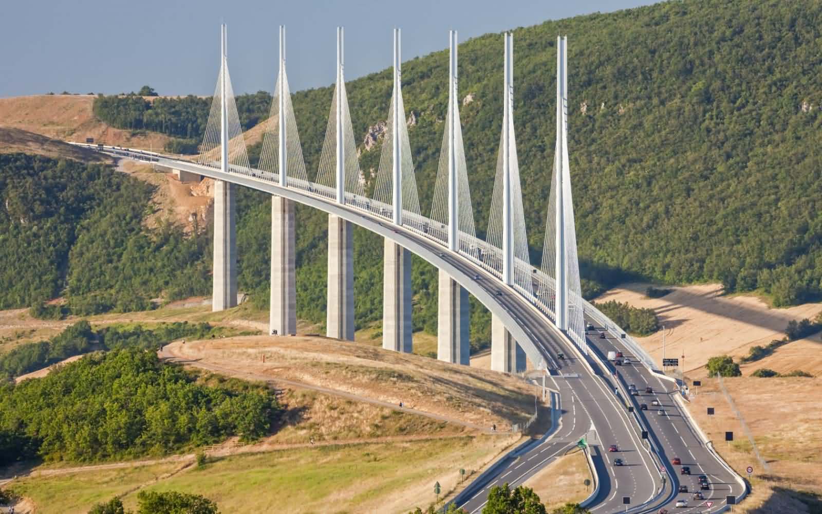 Traffic on the Millau Viaduct in france