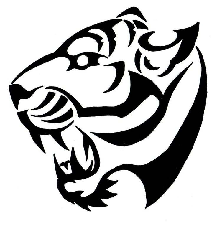 Tribal Roaring Tiger Head Tattoo Design