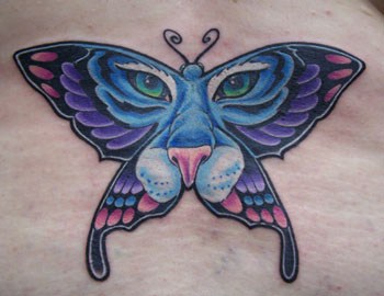 Unique Colorful Feminine Tiger Butterfly Tattoo Design