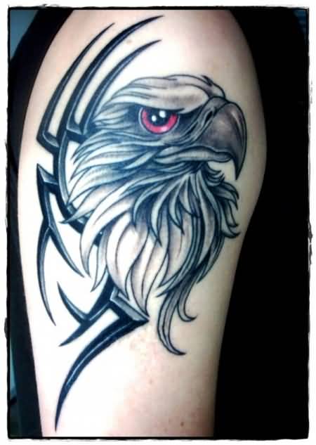 Unique Eagle Head Tattoo Design On Shoulder