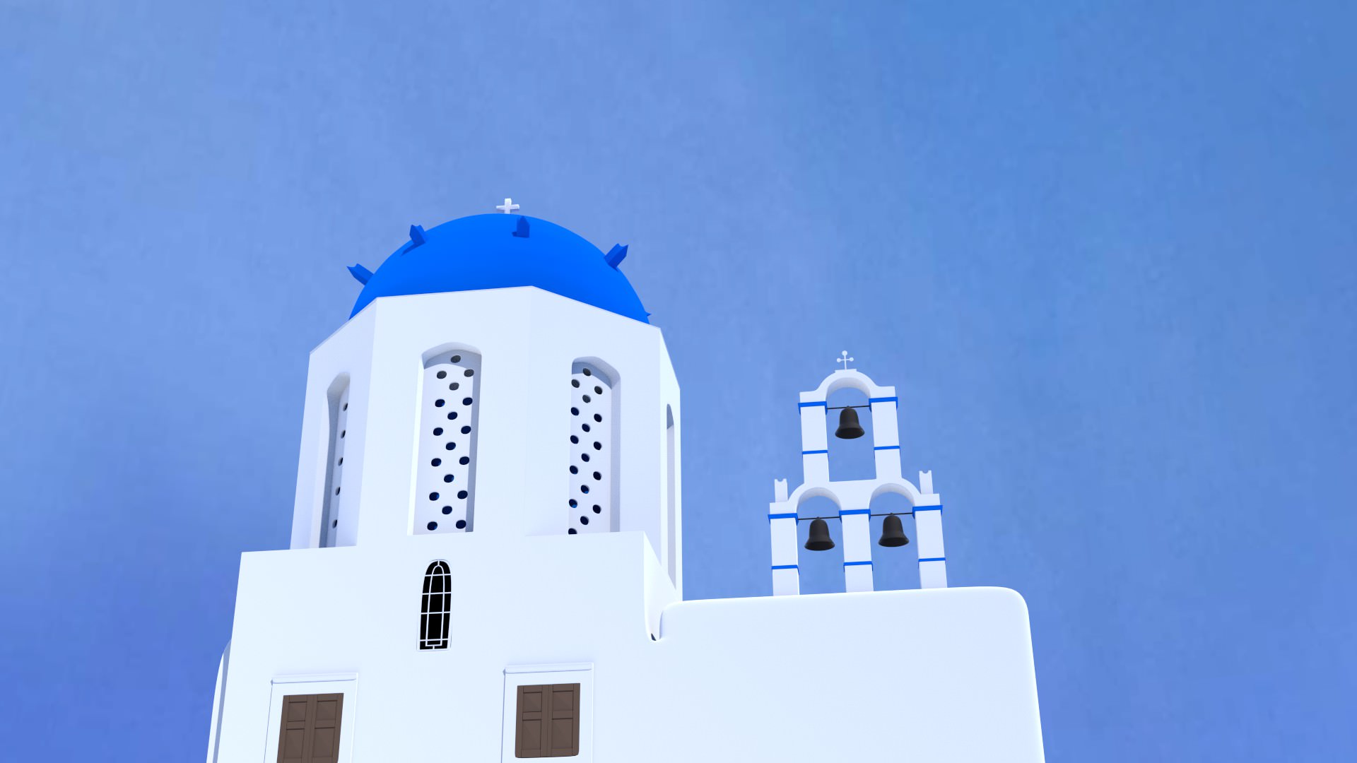 White Church With Blue Domes In Santorini