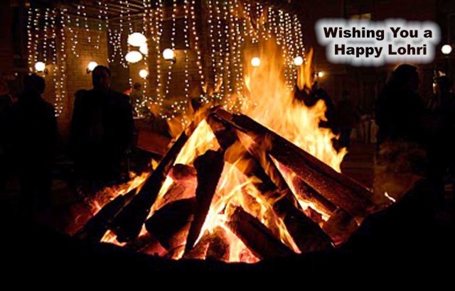 Wishing You A Happy Lohri Bonfire In Background