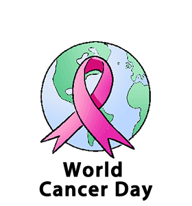 World Cancer Day pink ribbon and earth globe clipart