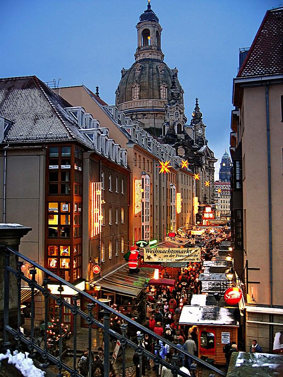 view of dome of Dresden Frauenkirche and market picture