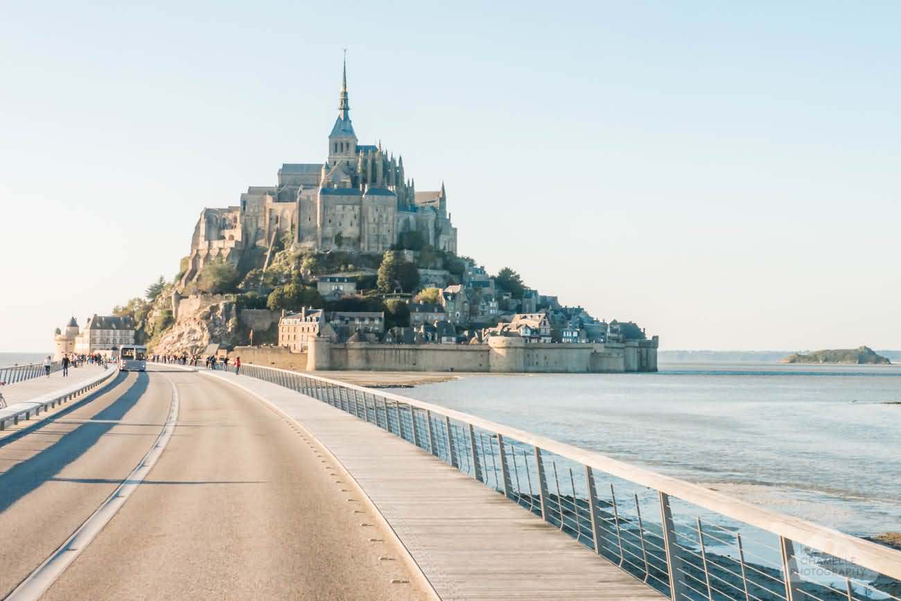 way to Mont Saint-Michel in normandy, france
