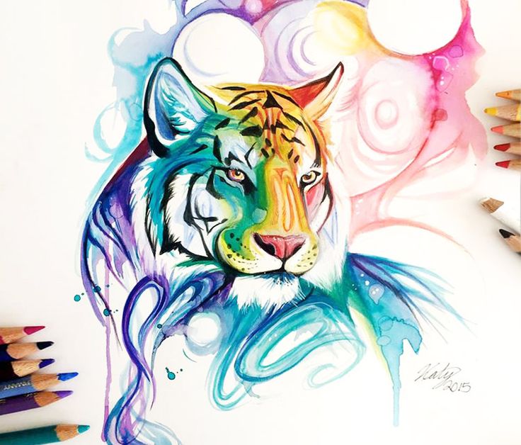 Amazing Colorful Tiger Tattoo Design For Girls