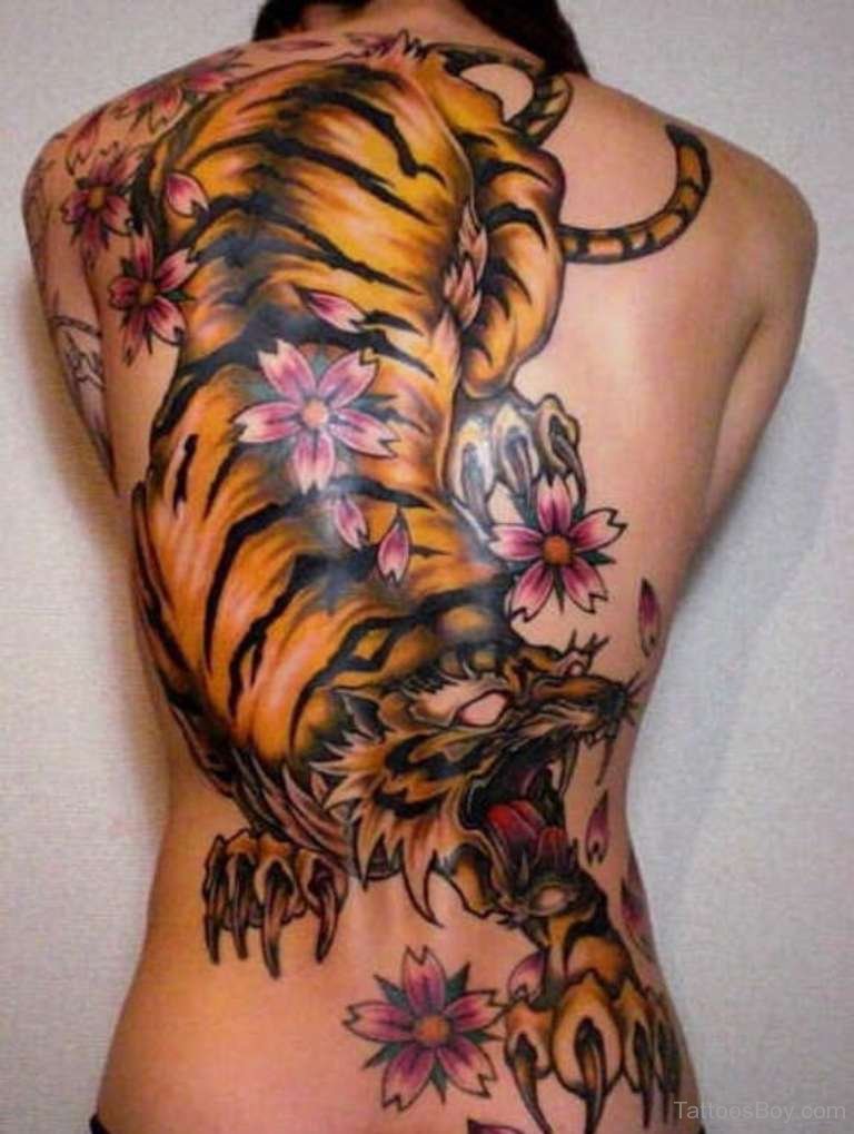 Amazing Colored Japanese Tiger Tattoo On Full Back