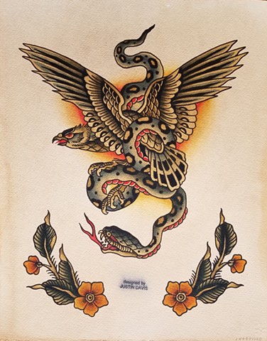 Amazing Eagle & Snake Tattoo Design By Justin Davis