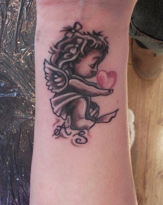 Angelic Cherub With Little Red Heart Tattoo On Forearm by LianjMc on DeviantArt