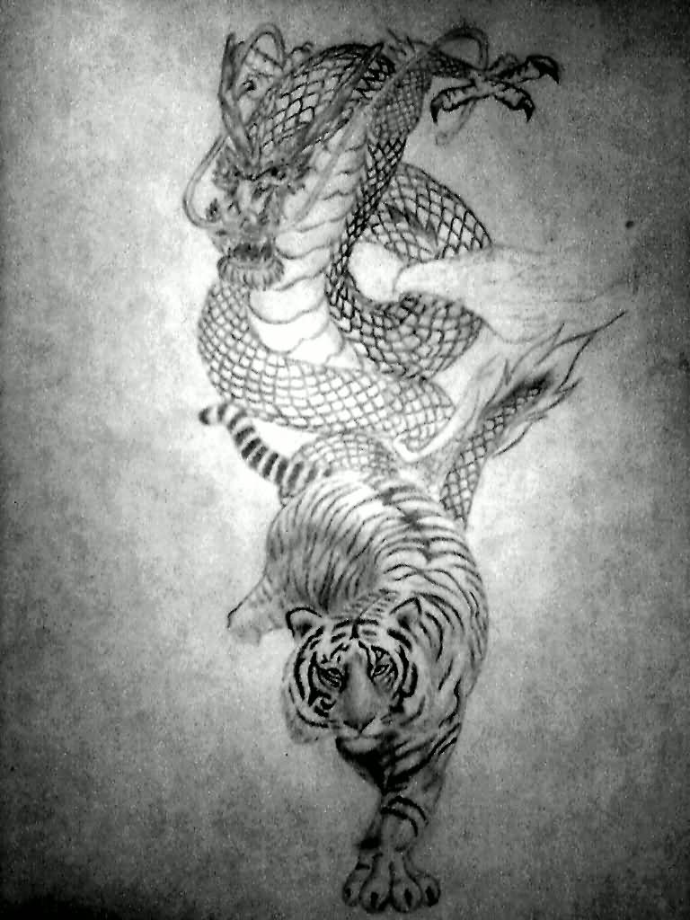 Back & White Dragon and Tiger Tattoo by UnbrokenShadow At DeviantArt