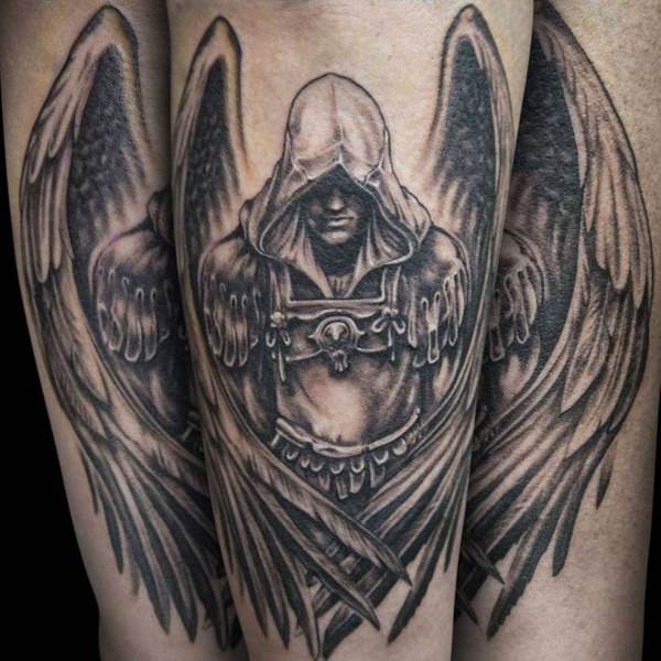 Black & Gray Angel Of Death Tattoo Design