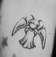 Black Ink Cute Baby Girl Angel Tattoo Design