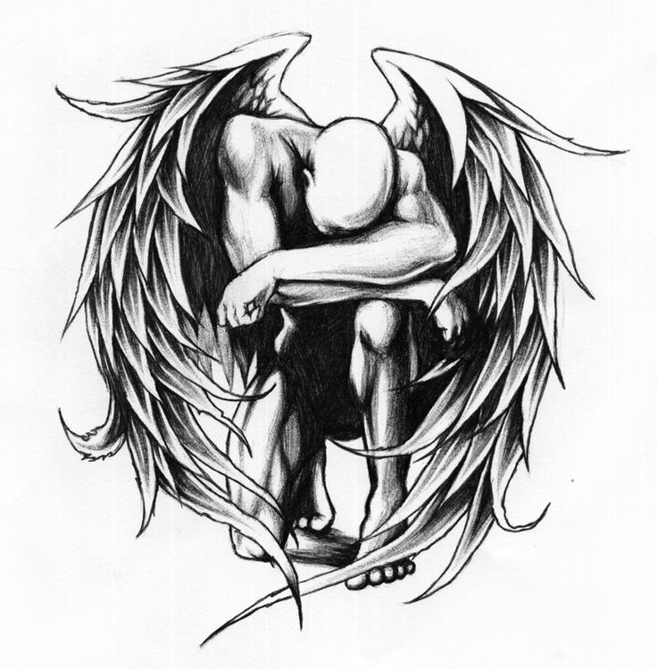 Black Ink Fallen Angel Tattoo Design