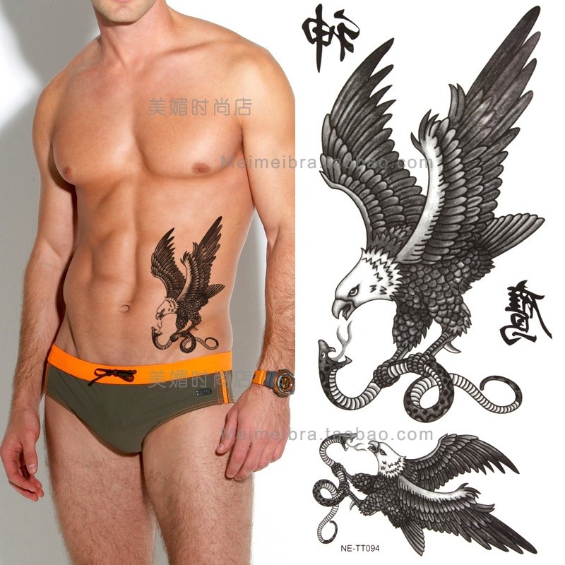 Black Ink Temporary Snake & Eagle Tattoo Designs