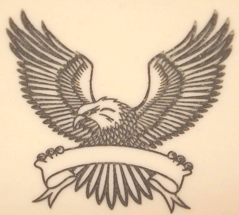 Black Outline Flying Eagle With Banner Tattoo Design