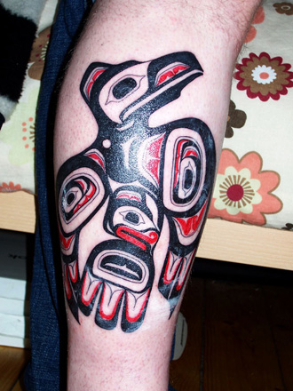 Black & Red Haida Eagle Tattoo On Forearm