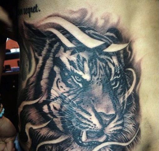 Black Tiger Tattoo on Side Back