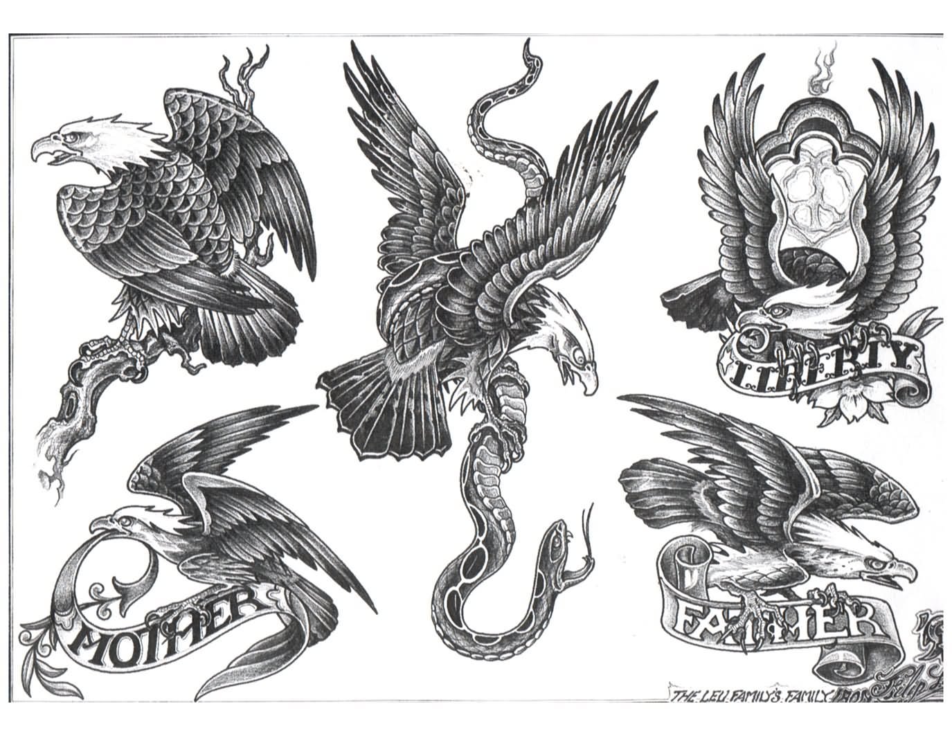Black & White Eagle With Snake Tattoo Design