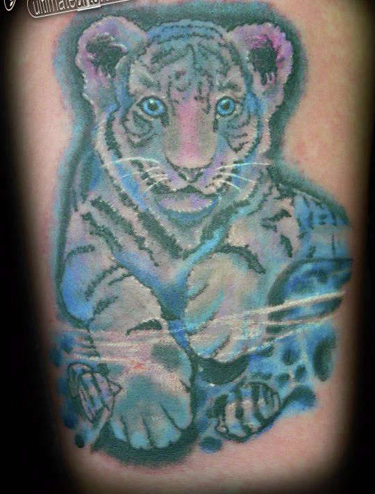 Blue Ink Baby Snow Tiger Tattoo Design
