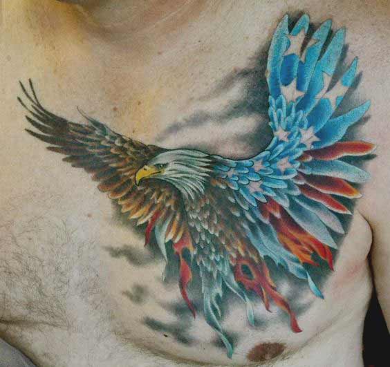Breathtaking Colorful Eagle Tattoo On Chest