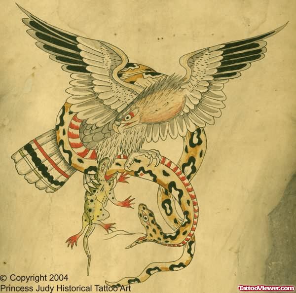 Colorful Eagle & Snake Tattoo Design By Princess Judy Historical Tattoo Art