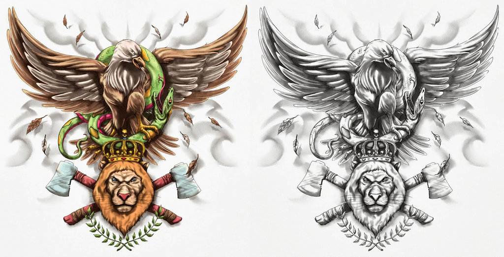 Cool Eagle & Snake Sitting On Lion Head Tattoo Design By CrisLuspoTattoos On DeviantArt