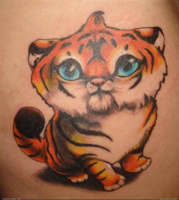 Cute Colorful Baby Tiger Tattoo Design