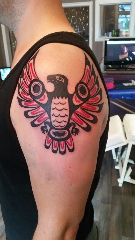 Flying Haida Eagle Tattoo On Shoulder By Clairobscura, Groningen, Netherlands