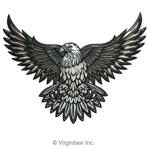 Gray Ink Flying Eagle With Open Wings Tattoo Design