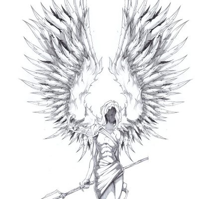 Grey Ink Angel Of Death Tattoo Design