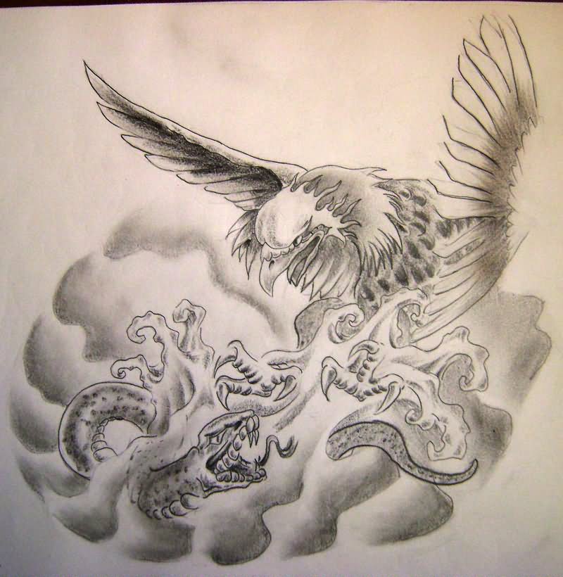 Grey Ink Eagle Vs. Snake Tattoo Design By Blackgabriel on DeviantArt